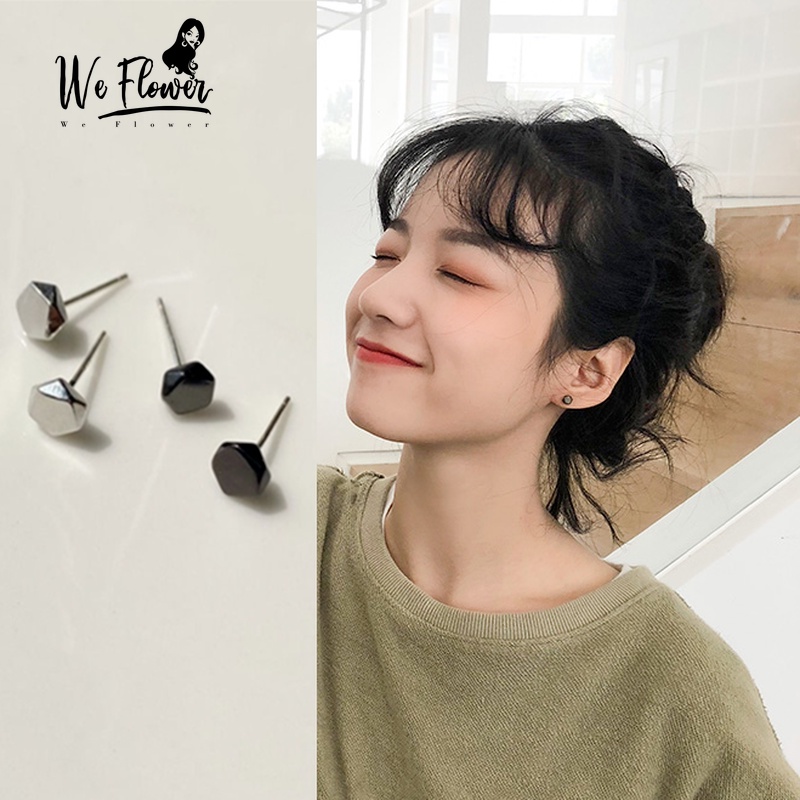 We Flower Anting Tusuk Sterling Silver 925 Desain Geometri Kecil Warna Hitam Gaya Korea Untuk Wanita