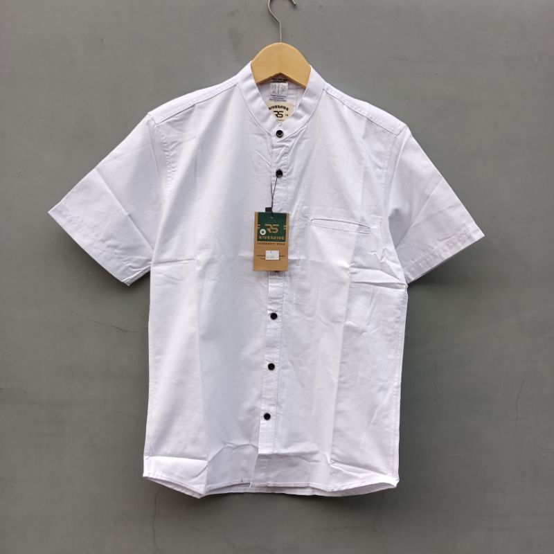 Hem pendek polos pria kerah Shanghai terbaru - kemeja pendek polos cowok kerah Shanghai