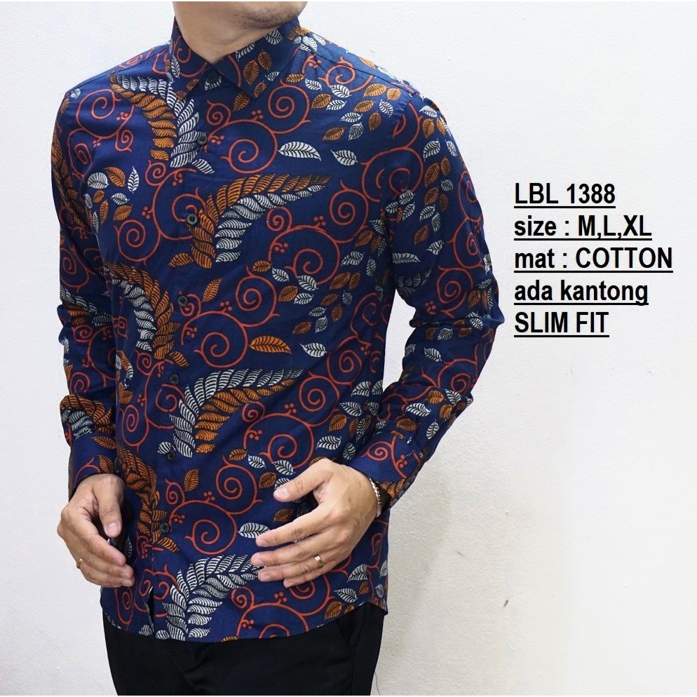 [ Luigi Batani LBL1388 ] Kemeja Batik Pria Slimfit Katun Lengan Panjang Premium Baju Kerja