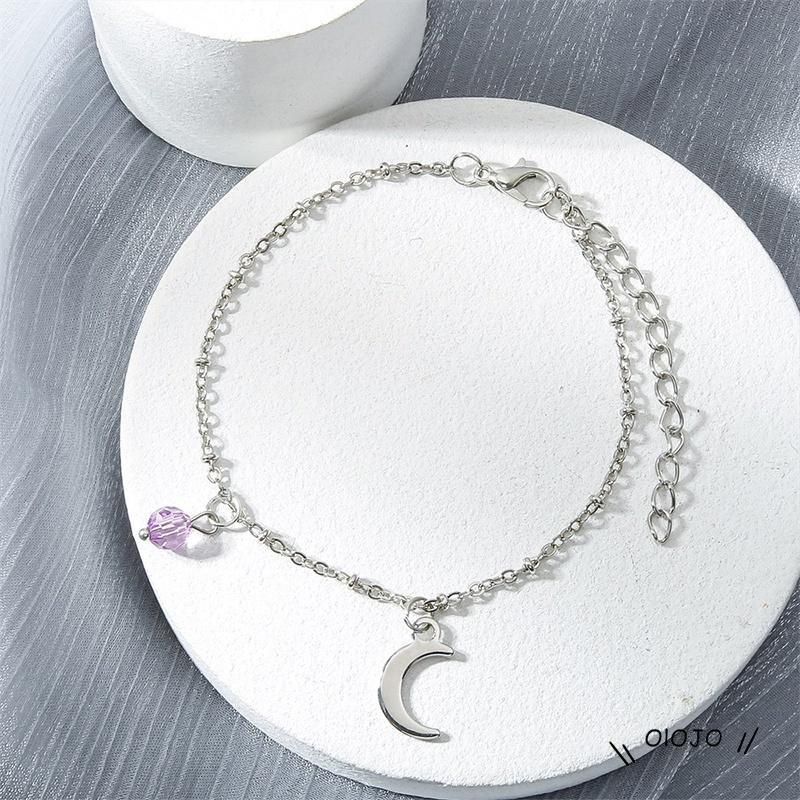 Korea Manis Crystal Ball Moon Liontin Gelang Aksesoris Fashion Wanita - ol