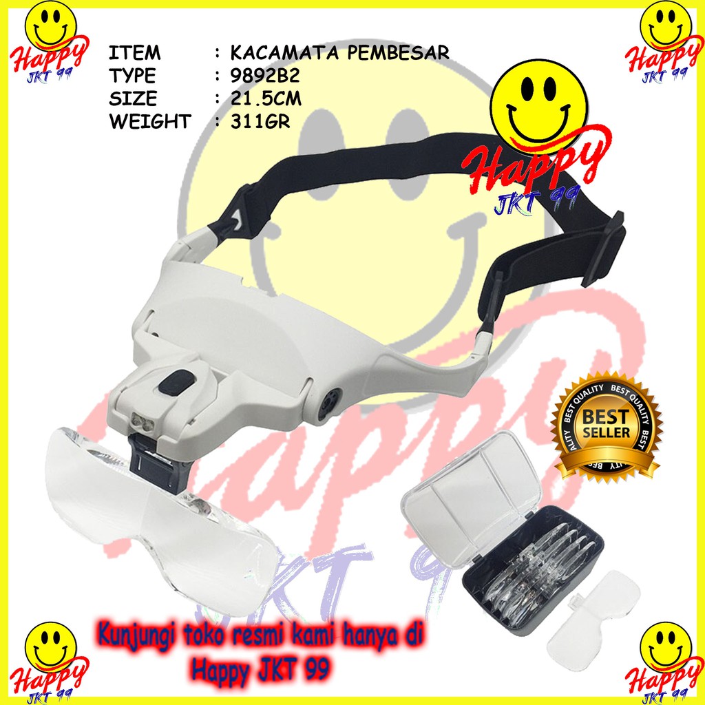 [ HAPPY JKT 99 ] HELM KACAMATA PEMBESAR REPARASI JAM 5X MAGNIFIER 2 LED 9892B2 ORIGINAL