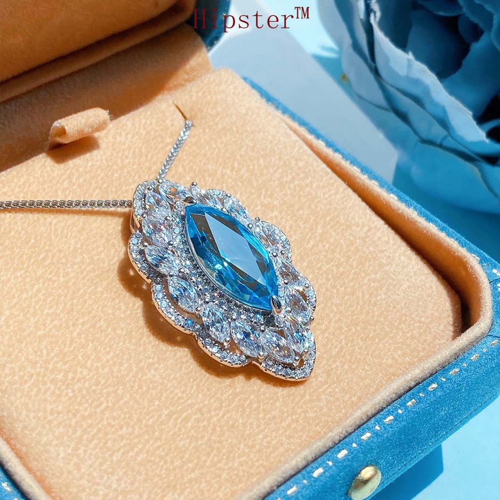 High-End Jewelry Navy Blue Topaz Necklace Ring Suit