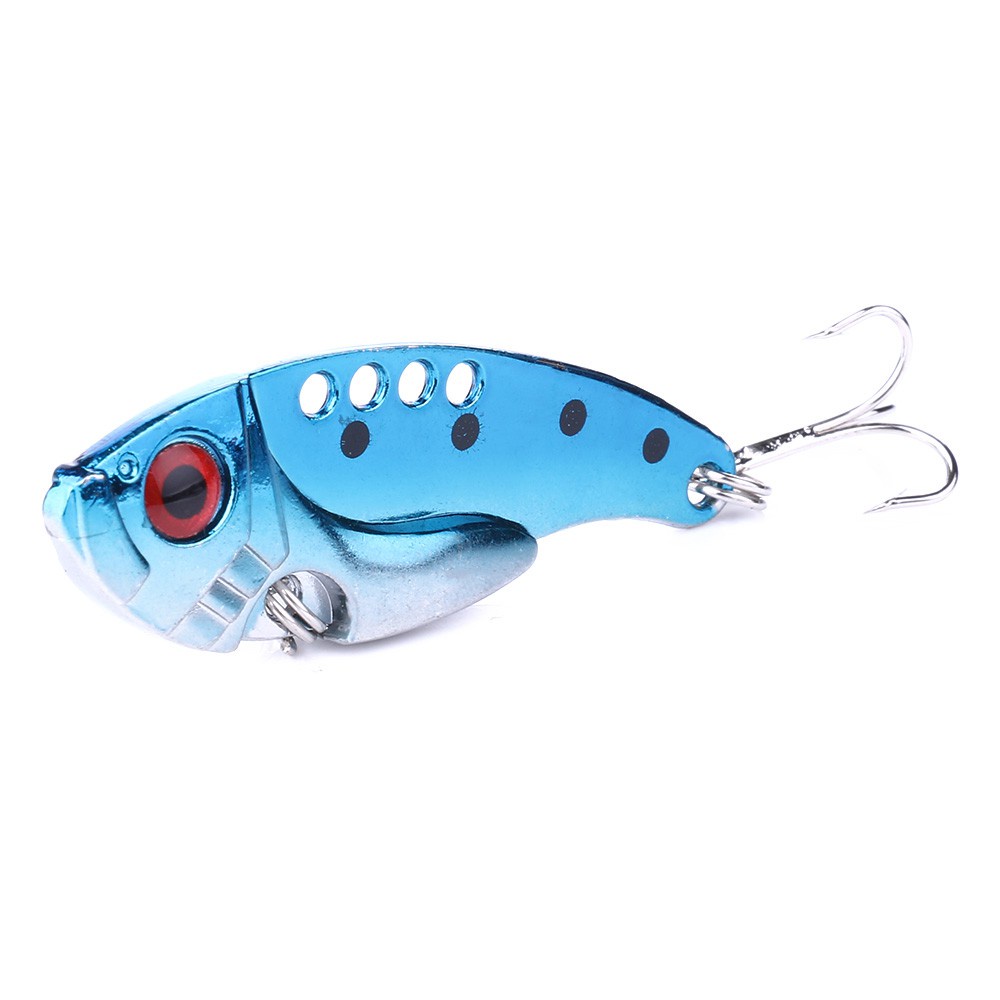 HENGJIA 4PCS Metal VIB Sequins Lure 5.5cm 11g 3D Eyes Umpan Spoon Spinner Blade Fishing Lure Hard Bait Fishing Tackle with Hook