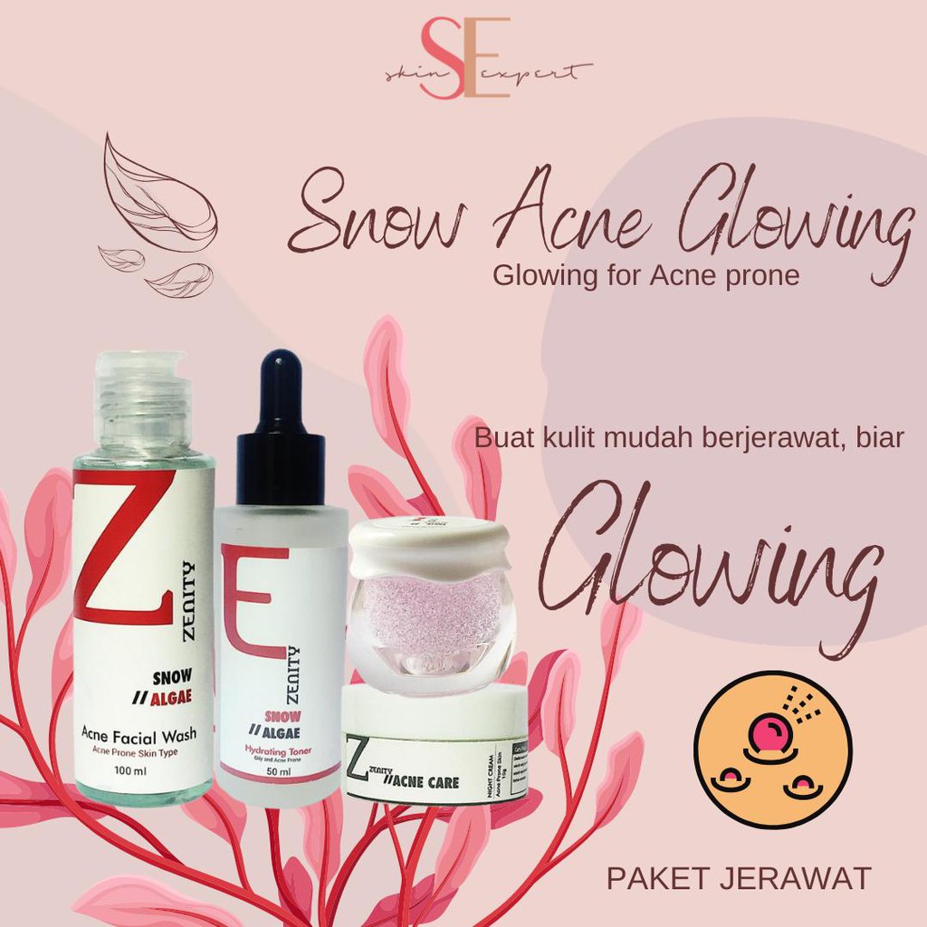 Paket Glowing Jerawat Zenity Skinexpert.id Acne Snow Algae Cream Wajah Glowing Bekas Jerawat  Acne Skin Prone Ampuh BPOM-4