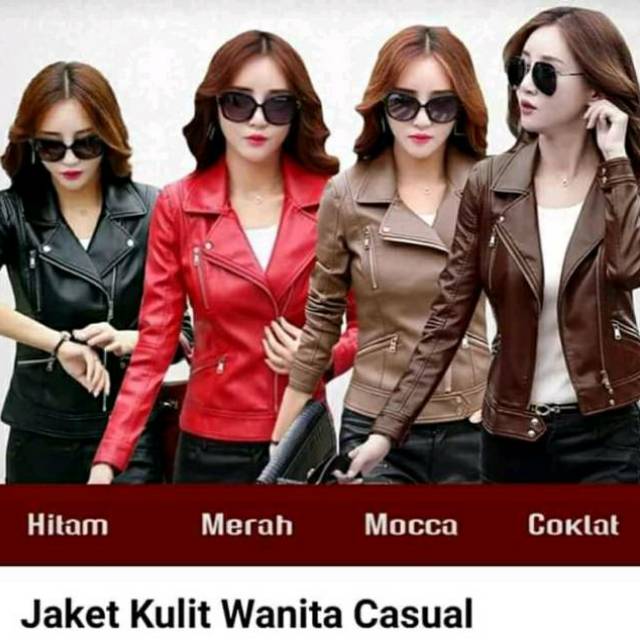 Jaket kulit wanita crop style korea semi kulit sintetis cute korean