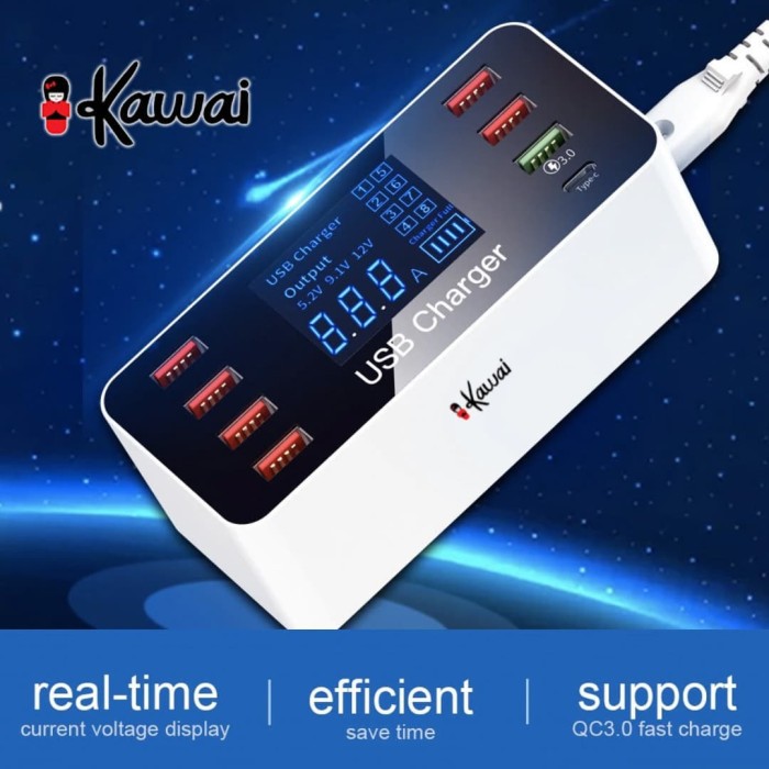 iKawai USB Smart Charger 7 Port USB Fast Charge QC3.0 Type-C 5V 9A