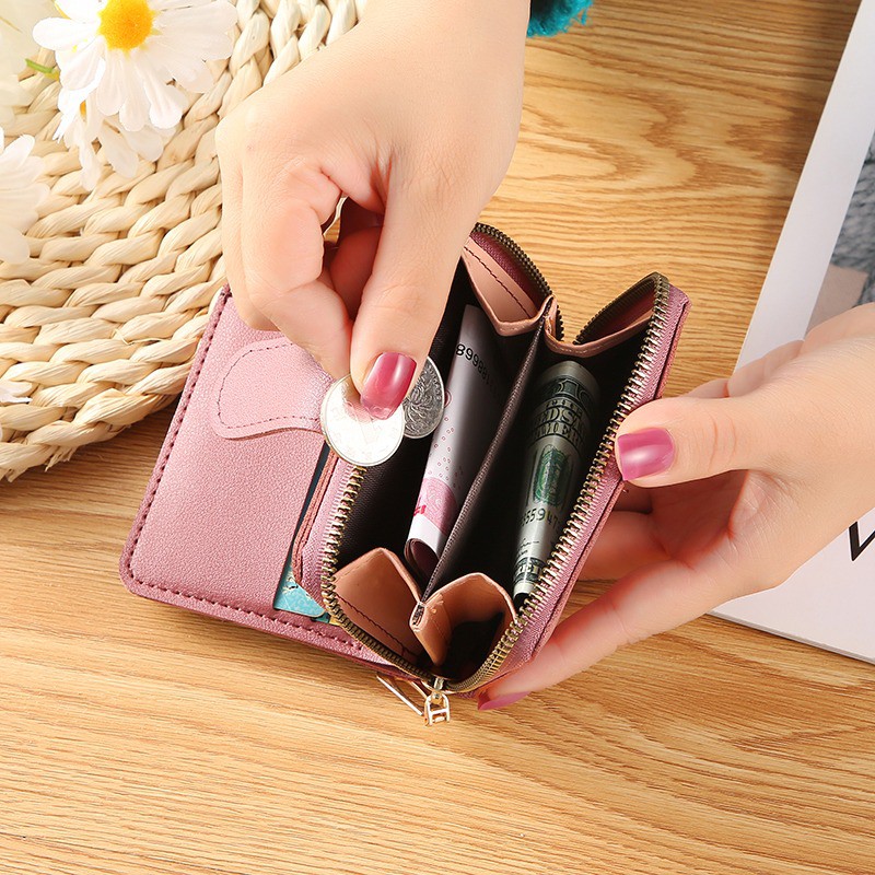 TASBLUE Dompet Wanita Mode Korea Dompet Wanita Kecil Berkualitas Tinggi  878  Dompet Wanita Murah  Ritsleting Kulit Asli  Dompet Kartu Lipat Pendek  Dompet Mini  Fashion Wanita Impor Korea