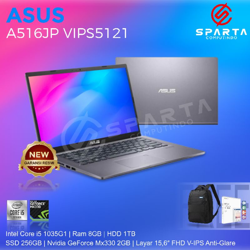 Laptop Murah ASUS A516JP-VIPS5121 i5-1035G1 MX330 Ram 8GB HDD 1 TB  SSD 256G 15.6 inch VIPS FHD BLK 