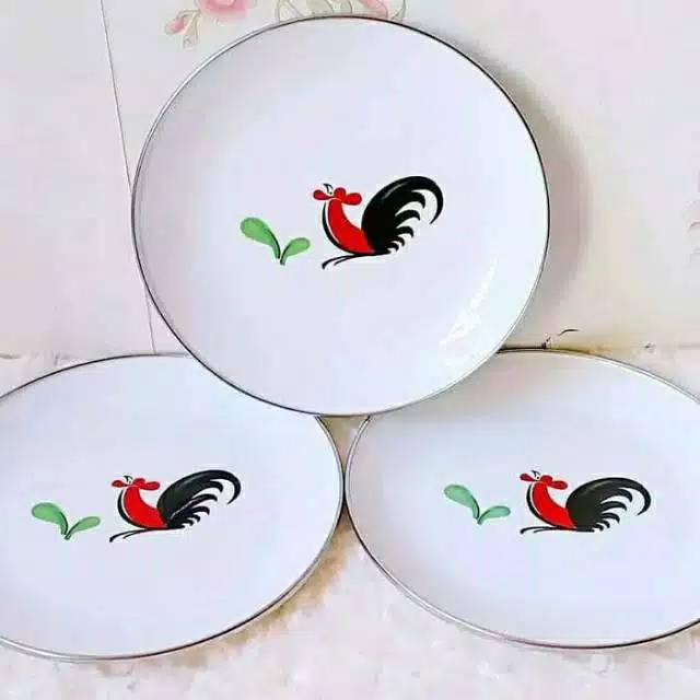 Piring enamel kukuruyuk  jadul motif ayam jago