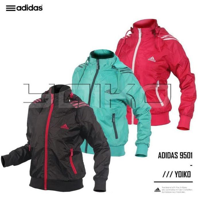 EDISI TERBARU JAKET ADIDAS WANITA WINDBREAKER 2IN1 ANTI AIR U002F JAKET MOTOR PARASUT - HITAM, M