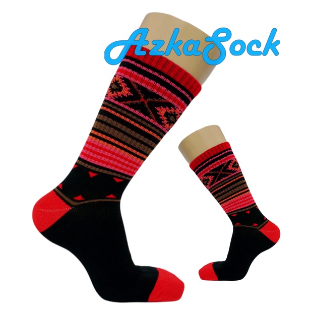 Kaos kaki skate oldschool motif Tribal Kantoran Corak Merah Hitam