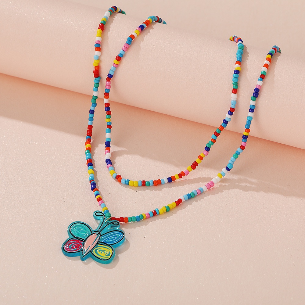 AY(CN) Kalung Rantai Multilayer Dengan Liontin Kupu-Kupu Dan Bunga Warna-Warni Gaya Bohemian Untuk Wanita