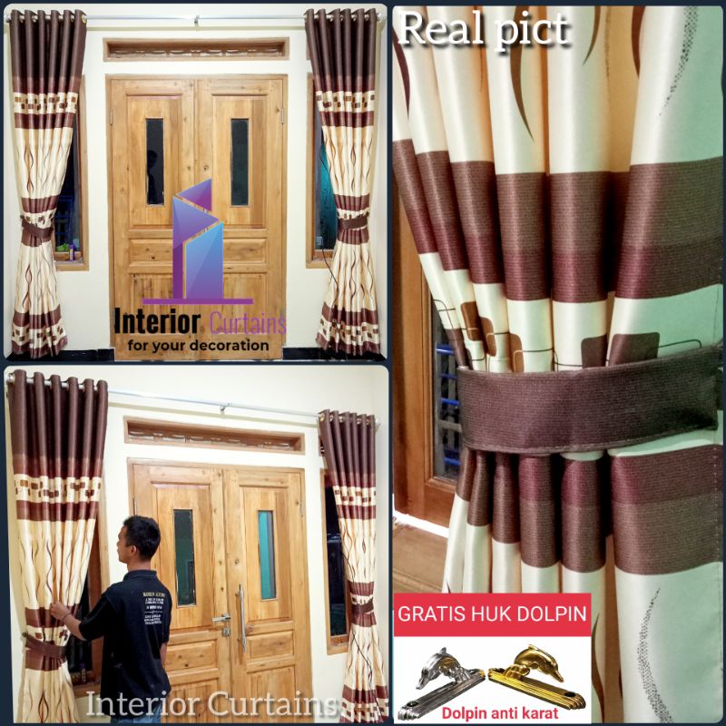 Tirai Gorden Jendel Minimalis Motip Slim Kotak Blackout import  Warna Coklat Abu Merah Hijau Ungu Me