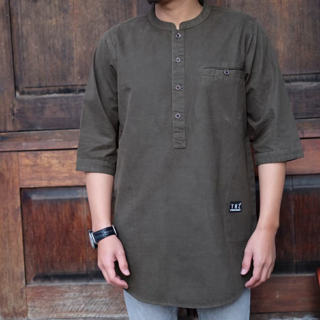 BAJU KOKO KURTA PAKISTAN PAKAIAN MUSLIM PRIA BAHAN KATUN WARNA MAROON NAVY HITAM TAN ARMY UKURAN M L