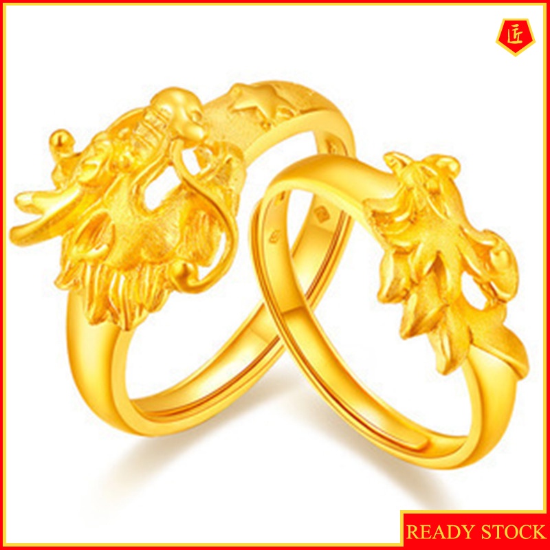 [Ready Stock]3D Gold Couple Couple Rings Dragon and Phoenix Ring