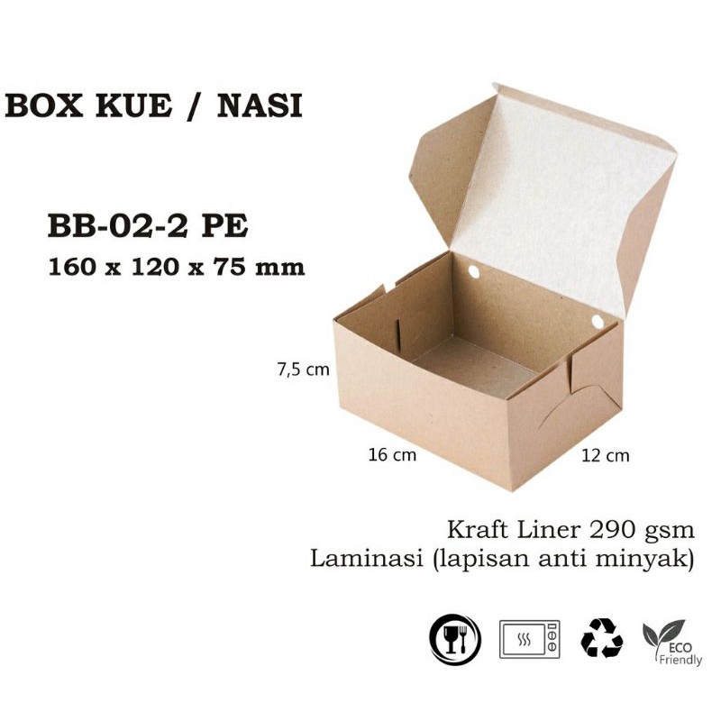 

( isi 5pcs )BOX KARDUS KOTAK MAKANAN NASI ROTI KUE SpNACK 16x12x7,5cm KRAFT 290gsm LAMINASI