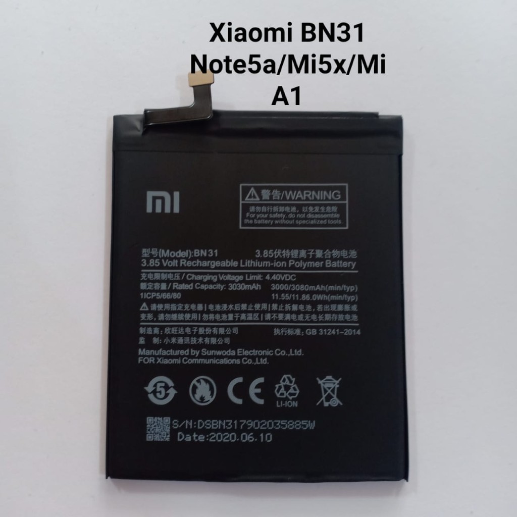 Baterai Xiaomi Mi 5X Mi A1 Note 5A BN31 Batre Batere Battery