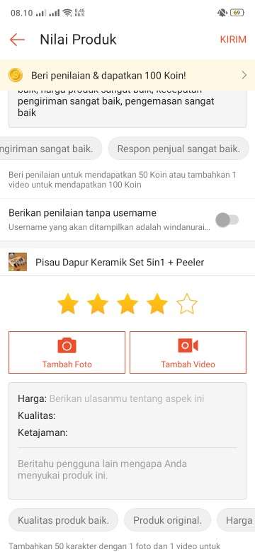 Pisau Dapur Keramik Set 5in1 + Peeler