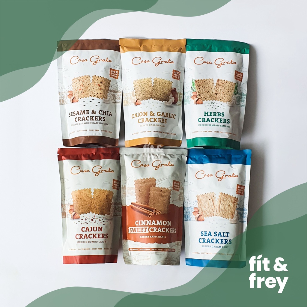 CASA GRATA Crackers - Snack Sehat - Cemilan Biskuit Sehat - Vegan Gluten Free - Dairy Free Egg Free - Cemilan Anak