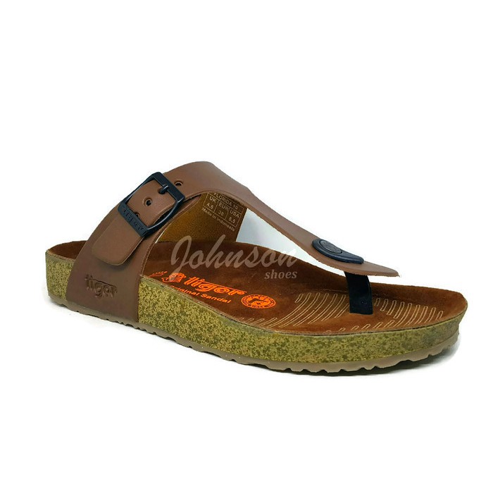 [ Johnson Shoes ] Sendal / Sandal Jepit Footbed Kulit Pria TIGER - FLORIDA 10 Brown 100% ORIGINAL