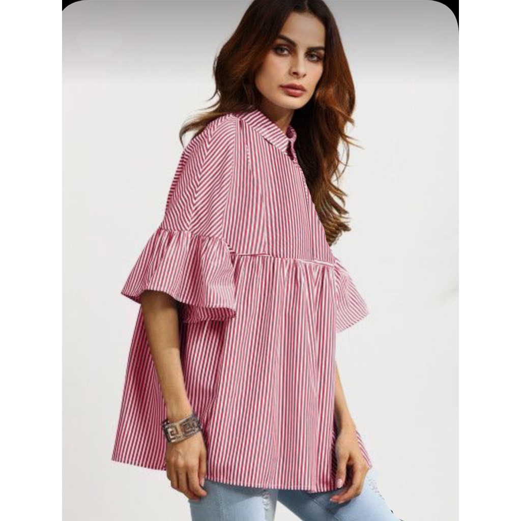 Atasan Salur Wanita Lengan 3/4 / Atasan Blouse Wanita 902