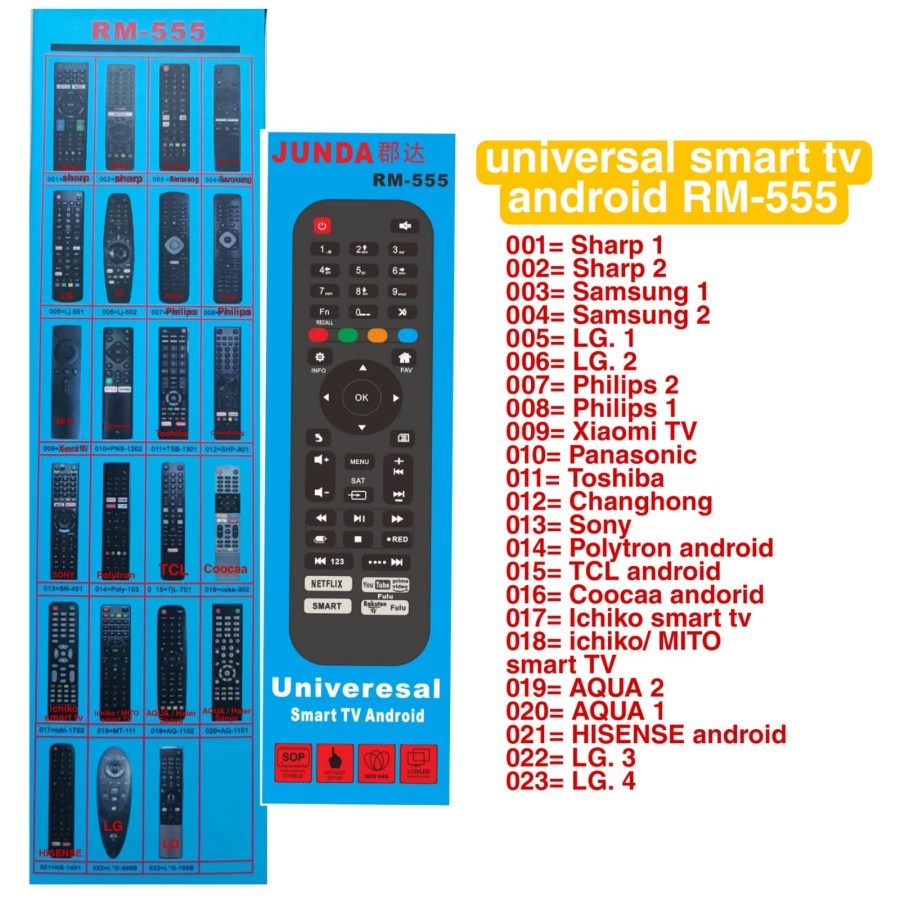 REMOTE UNIVERSAL SMART TV LED ANDROID JUNDA RM 555