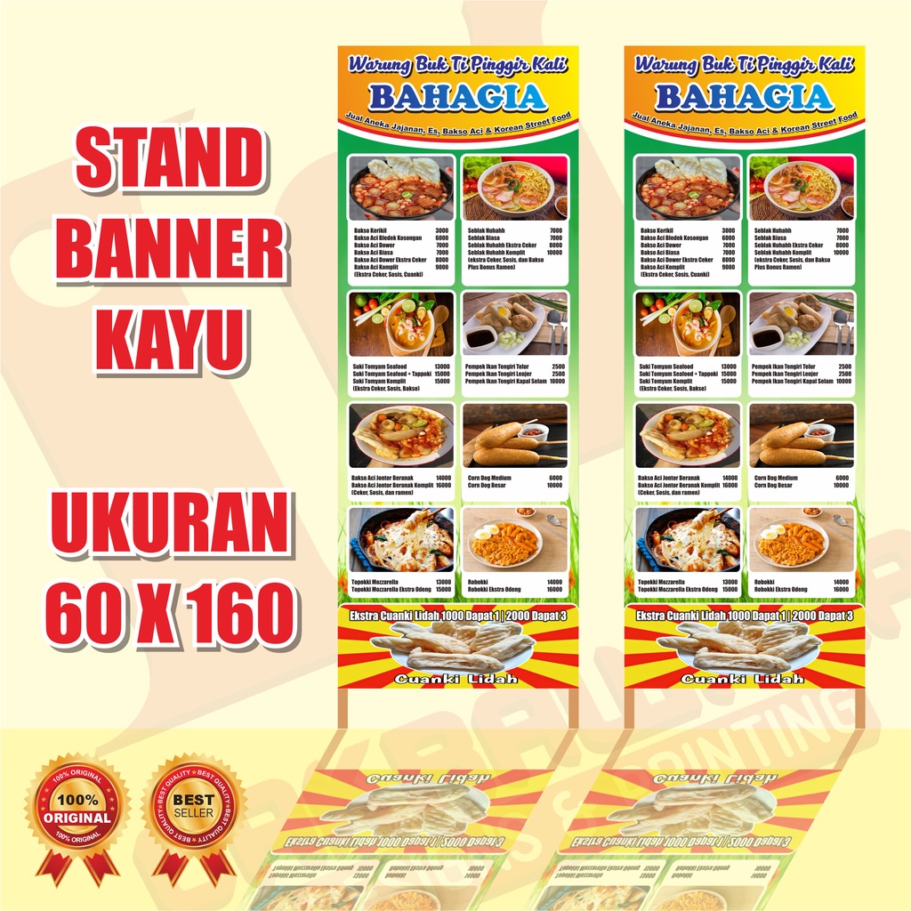 SEGITIGA BANNER UKURAN 60 X 160 CM - STAND BANNER KAYU WARUNG - STANDING BANNER WARUNG - BANNER WARU