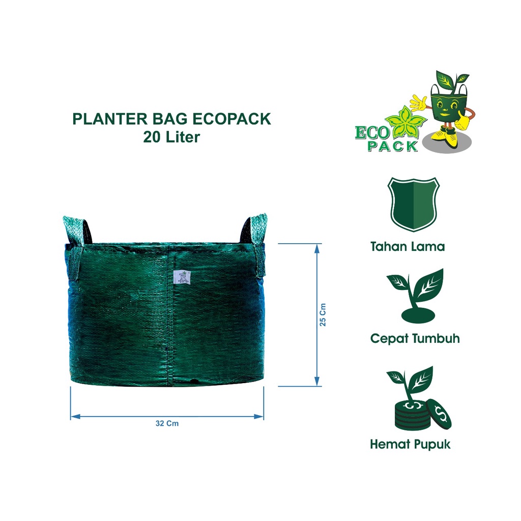 Planter Bag Eco Pack 20 Liter Green HDPE Original Kualitas Ekspor Tabulampot