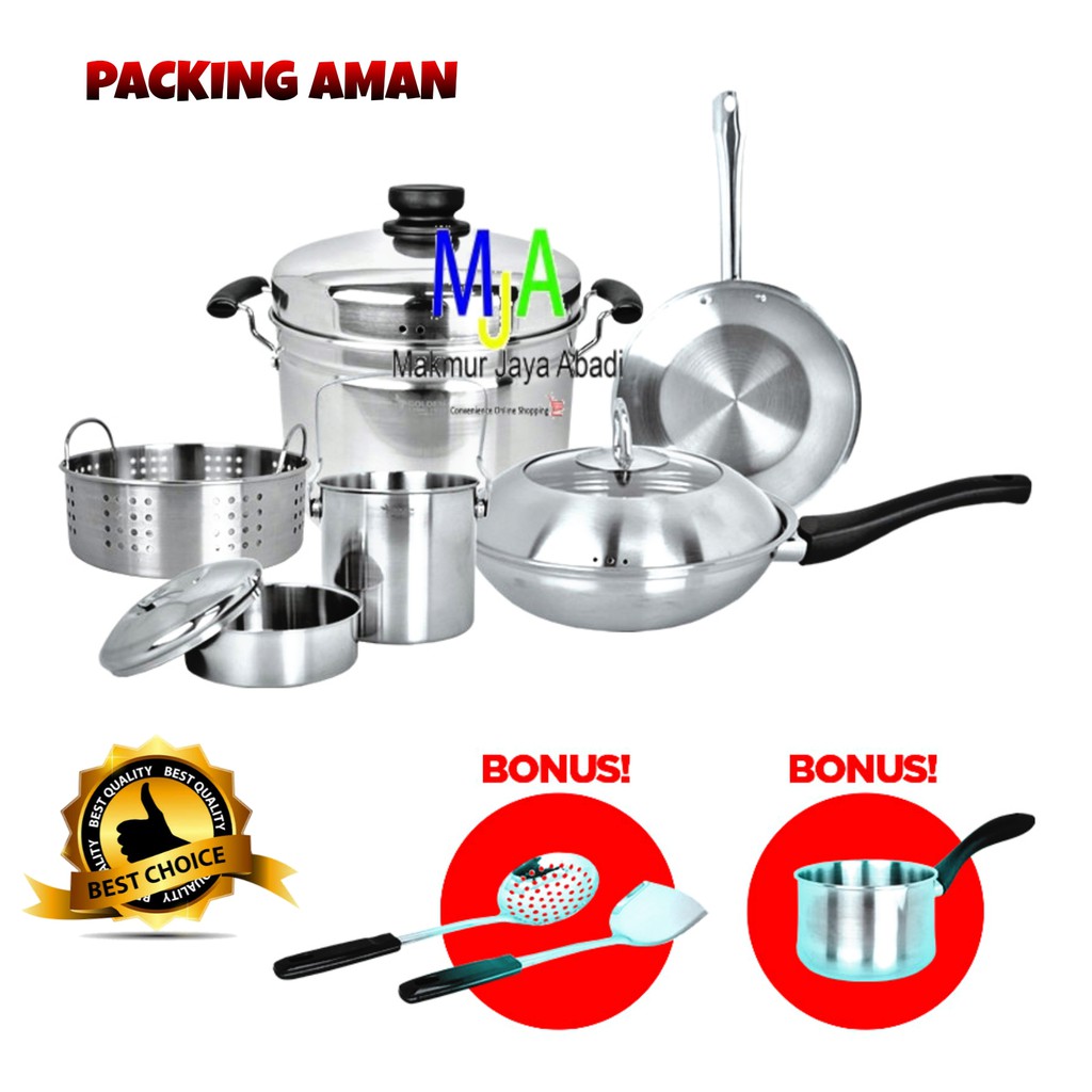 (BISA COD) PROMO Panci Set Golden Flying Fish Cookware Set Vinca 12pcs STAINLESS STEEL Premium