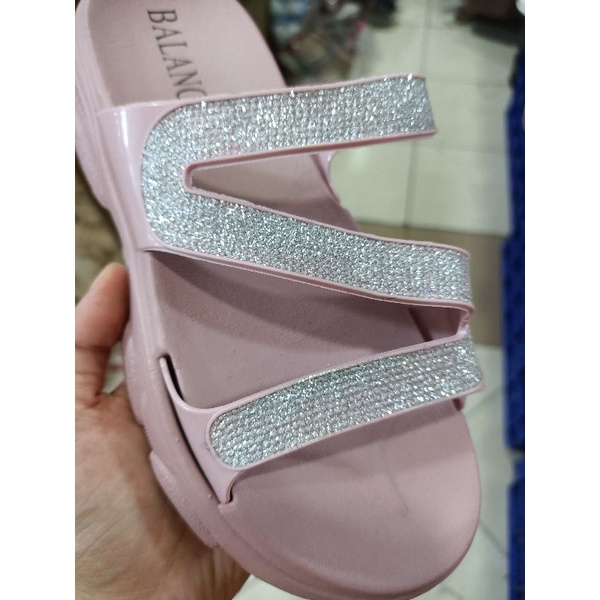 Sandal Selop Wedges Silang Glitter Pasir Blink 2201-K4 Balance