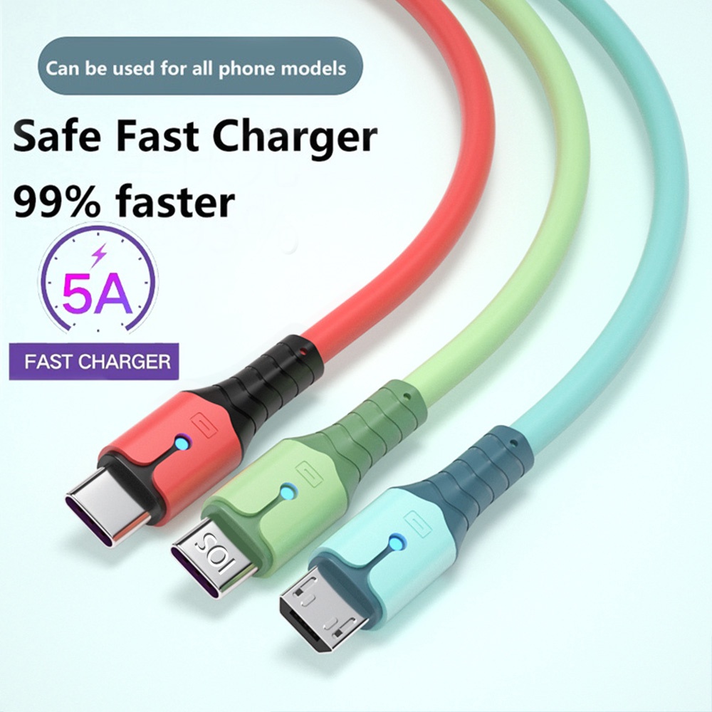 3 In 1 Kabel Charger Micro USB Tipe C Fast Charging Dengan Lampu LED Untuk IPhone / Android