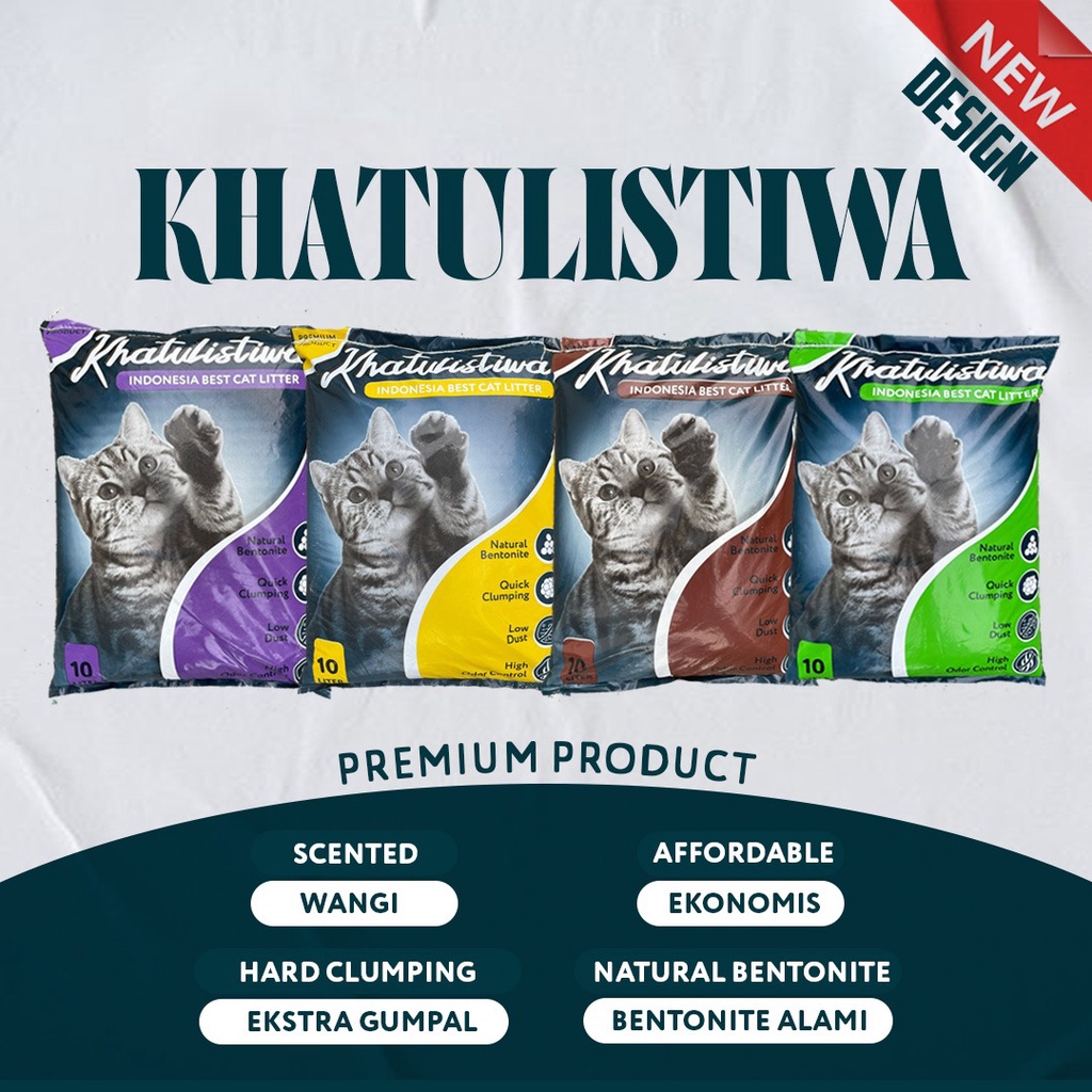 KHATULISTIWA Pasir Kucing Gumpal 10liter termurah premium catlitter wangi apel lemon kopi lavender