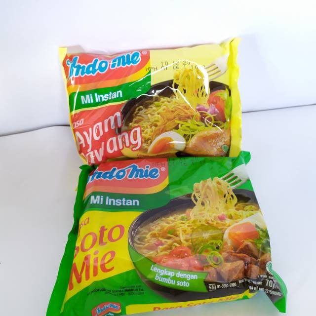 

Mie Indomie ayam bawang/Soto instan Kuah paket 11500 per 5pcs
