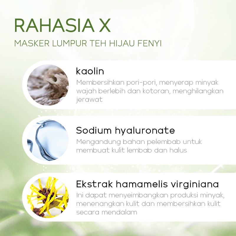 BPOM Fenyi Green Tea Mud Mask Menghilangkan Komedo Jerawat Pembersih Wajah Menghaluskan Kulit 100g