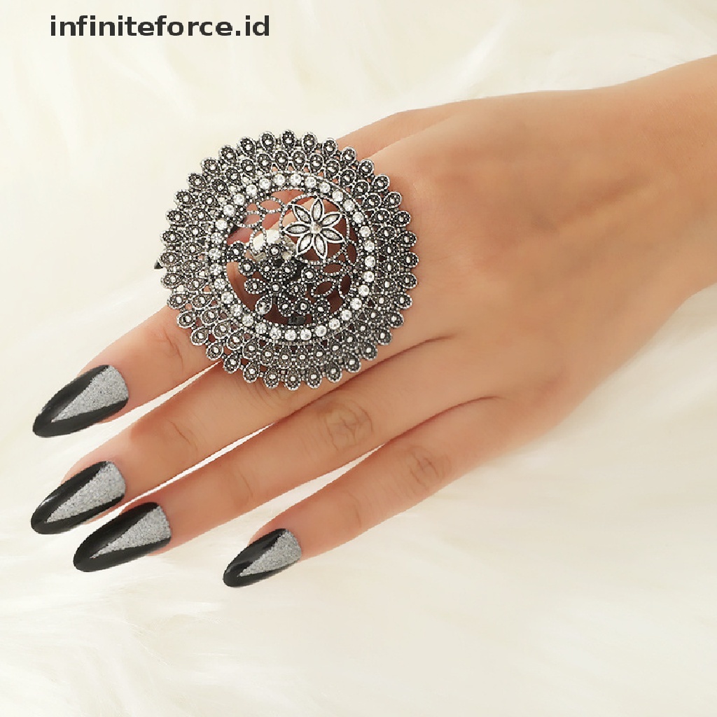 Infiniteforce.id Cincin Lapis Emas Motif Ukir Bunga Gaya Retro Vintage Untuk Wanita