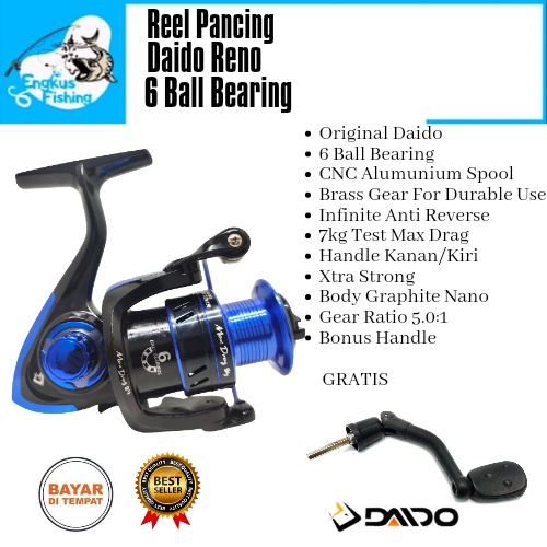 Reel Pancing Daido Reno 1000 - 6000 Spool Alumunium (6 Bearing) Gratis Handle Murah - Engkus Fishing