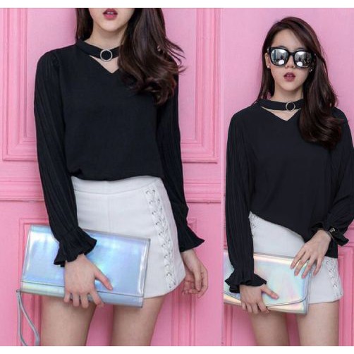 [Blouse Rina SW] blouse wanita wolly crepe hitam