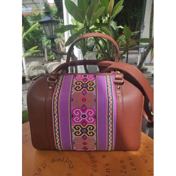 Sale Tas Speedy Ethnik Kombinasi Kulit Sapi Kain Tenun NTT