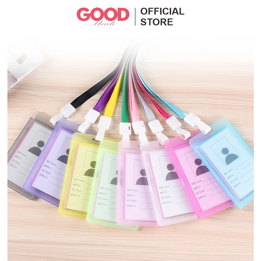 GOOD MADE - Name Tag Id Card Transparant Gantungan Kartu Nama Plastik Vertical Lanyard Potrait Motif Polos Warna Warni Tanda Pengenal Bening Horizontal