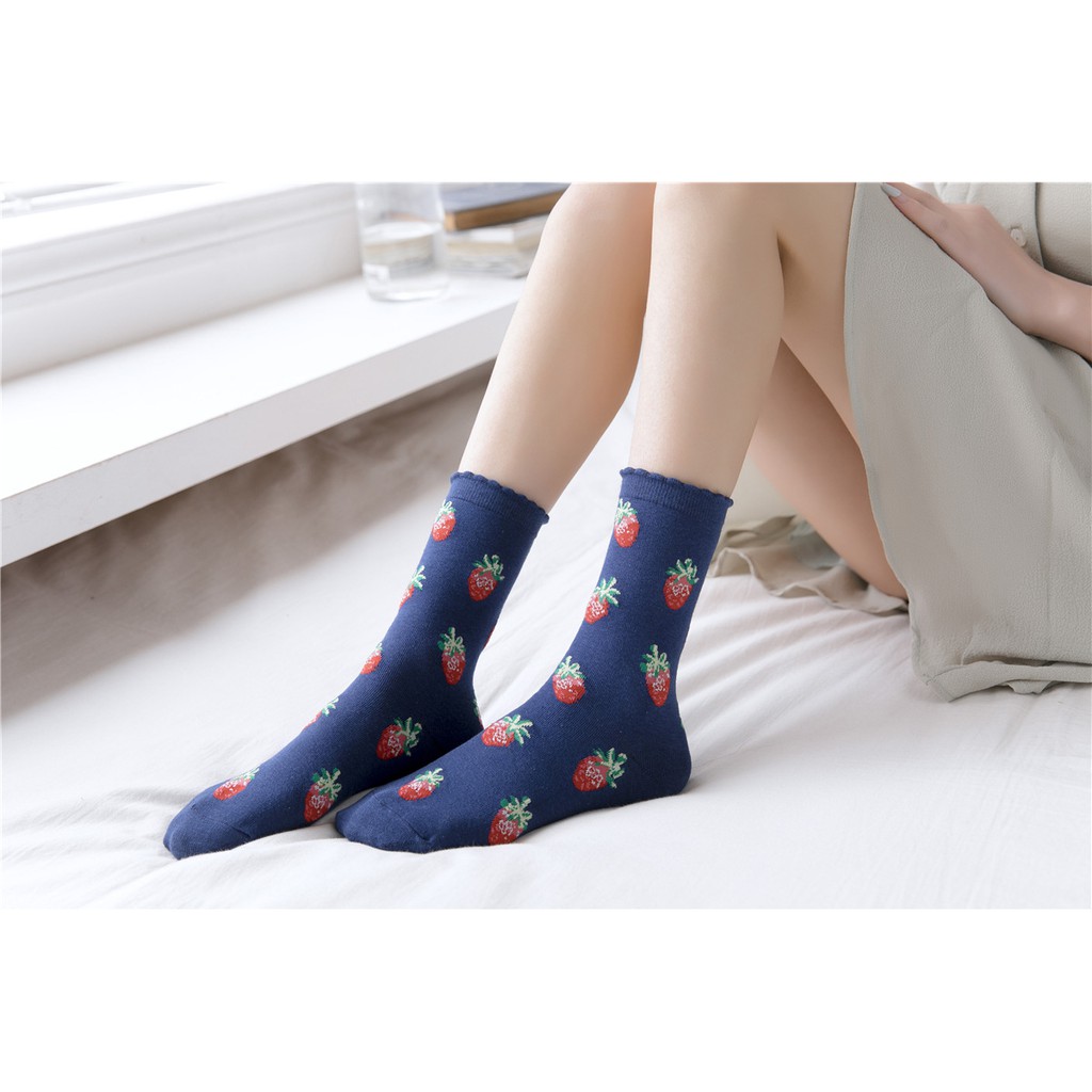 KK-18 kaos kaki cotton strawberry stroberi kawai korea idol japan socks