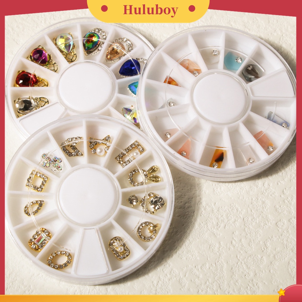 Huluboy Huluboy♡ 1 Kotak Berlian Imitasi 3D Bahan Alloy Untuk Dekorasi Nail Art