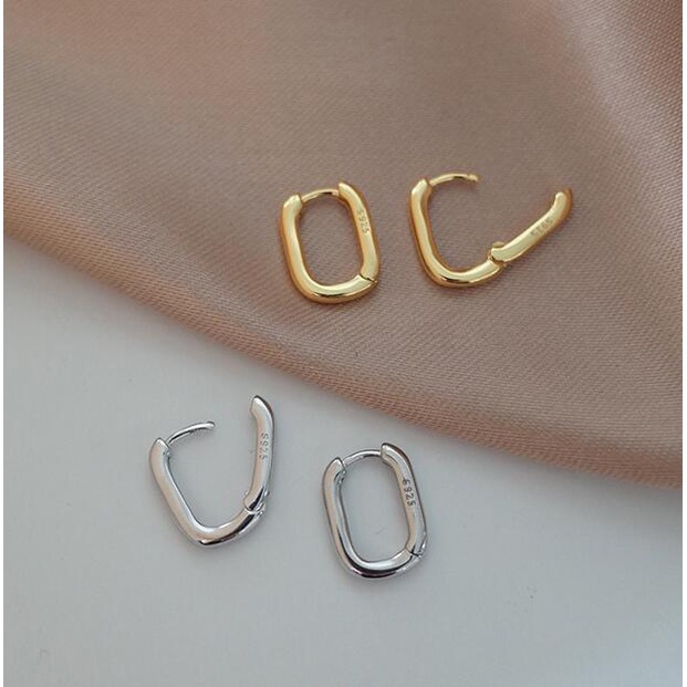 Anting-Anting Hoop Persegi Sederhana Retro berlapis emas Anting-Anting Pejantan Logam Dasar Kecil