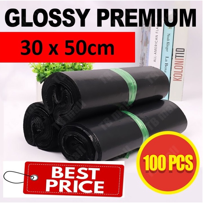 Polymailer Plastik Packing LDPE 30X50CM Hitam Glossy Isi 100pcs Tebal