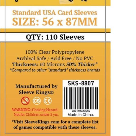 ❅ Sleeve Kings Standard USA Card Sleeves 56x87 mm - 110 Pack, SKS-8807 ♘