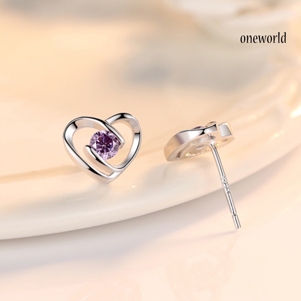 OW# Fashion Women Cubic Zirconia Inlaid Swirl Heart Ear Stud Earrings Jewelry Gift