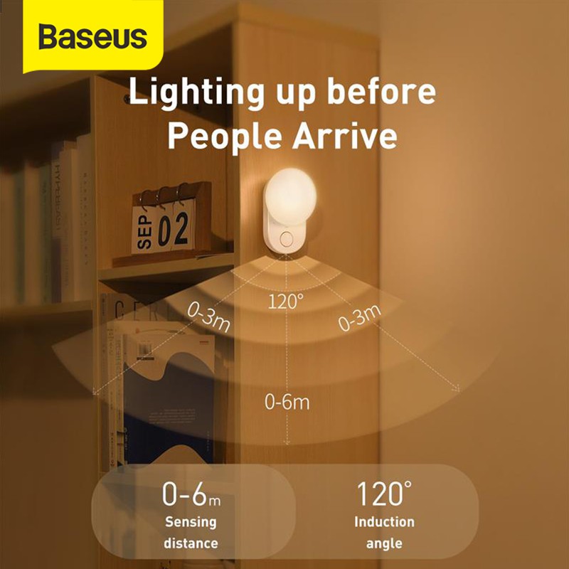 BASEUS ORIGINAL Full Moon Human Body Lampu Tidur Dinding LED Sensor Otomatis Malam Automatic