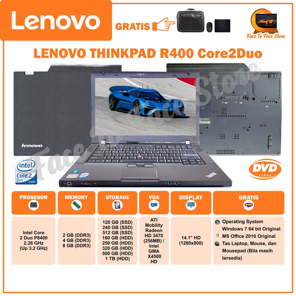 Laptop Terlaris.Lenovo Thinkpad R400.Intel Core2Duo.Ram 2GB/4GB/8GB.HDD 160GB/250GB/320GB/500GB/1TB 