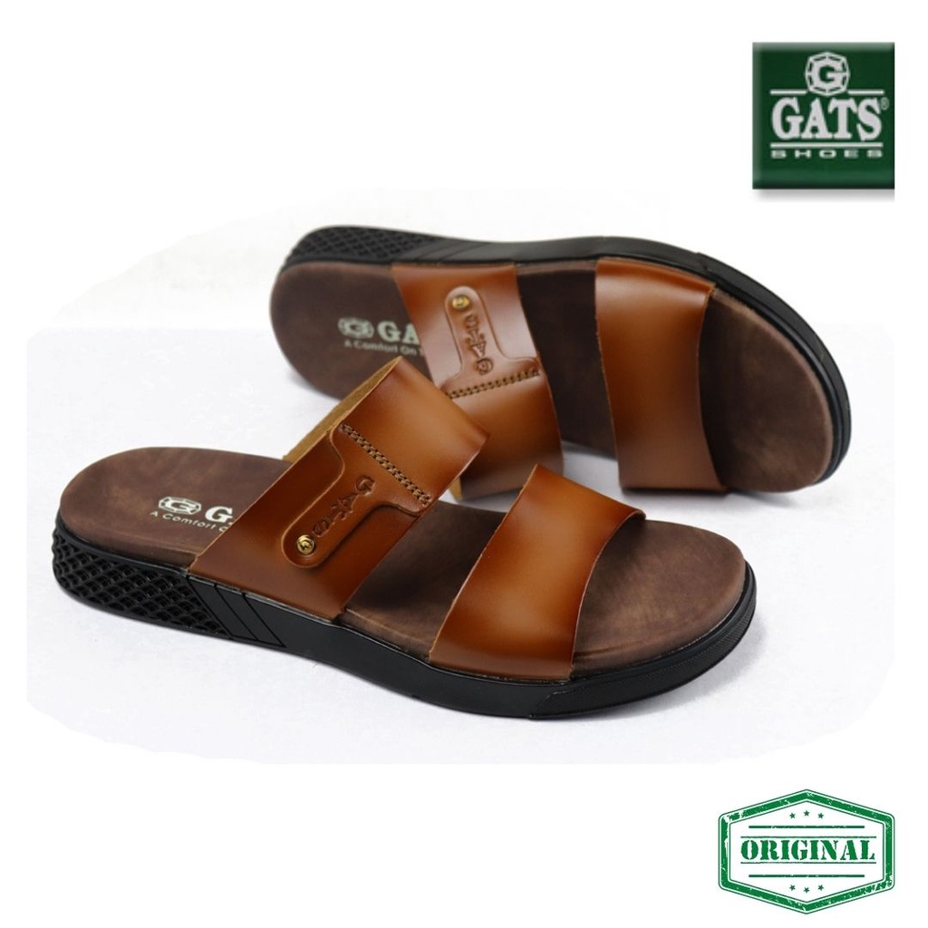 Sandal Pria Sandal Slide GATS LS 202 TAN Original Kulit Asli Terbaru Model Trendy