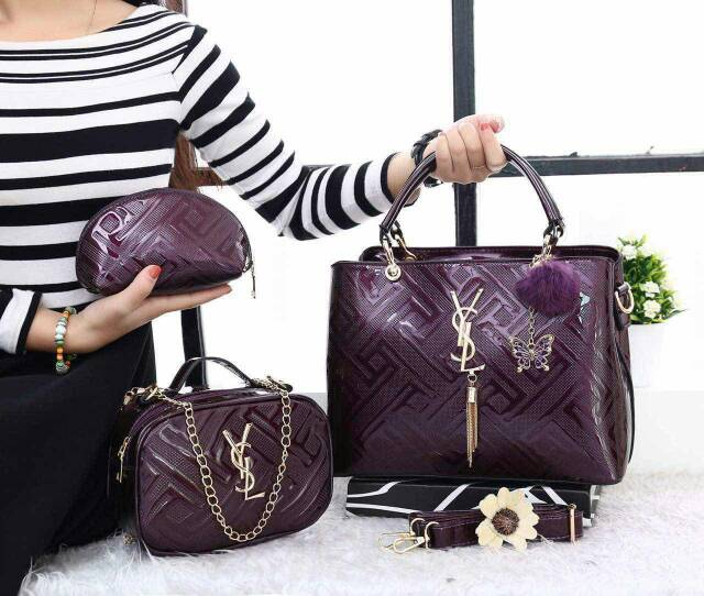 SALE Tas ysl* Garneta 8397 (3in1) wanita branded batam glossy fashion import