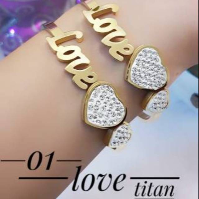 Gelang love titanium lapis emas 24k